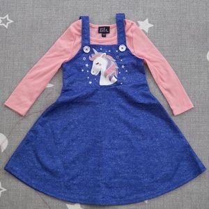 Lilt Girls Unicorn Long Sleeves One Piece Dress Size 5
